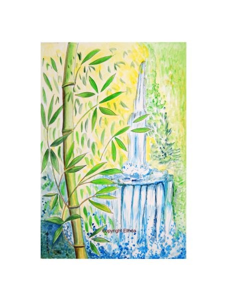 Waterfall and Bamboo watercolor artist Ellhëa