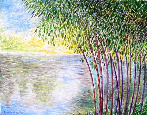 peinture impressionniste Bambous et Reflets pour le secteur Richesse - peinture Ellhëa