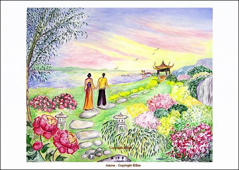 Reproduction d'une peinture feng-shui Le Jeune couple de l'artiste Ellhëa