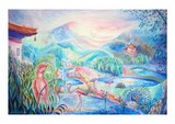 Reproduction d'une peinture feng-shui Printemps sur le Lac du peintre Ellhëa